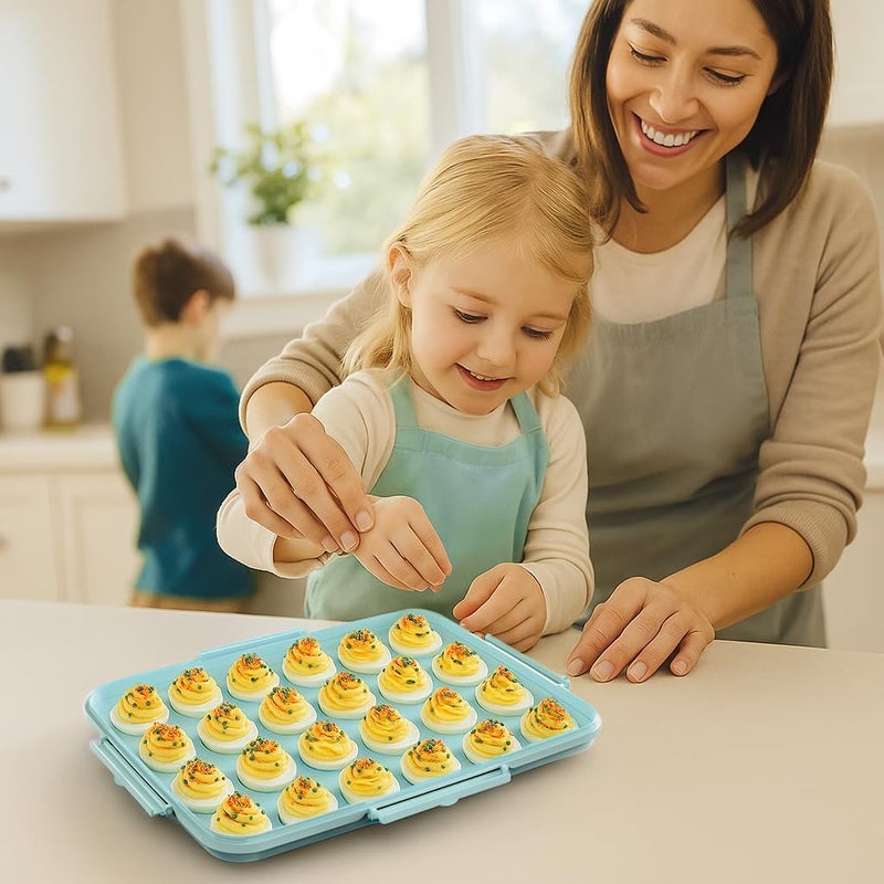 YETESON Deviled Egg Containers with Lid - 2 Pack 48 Count Reusable Platter Storage Tray with Handle for Refrigerator, Party, Thanksgiving, Christmas, Easter, Potlucks, Tea Parties, Picnics, Brunches (Blue) - Image 5